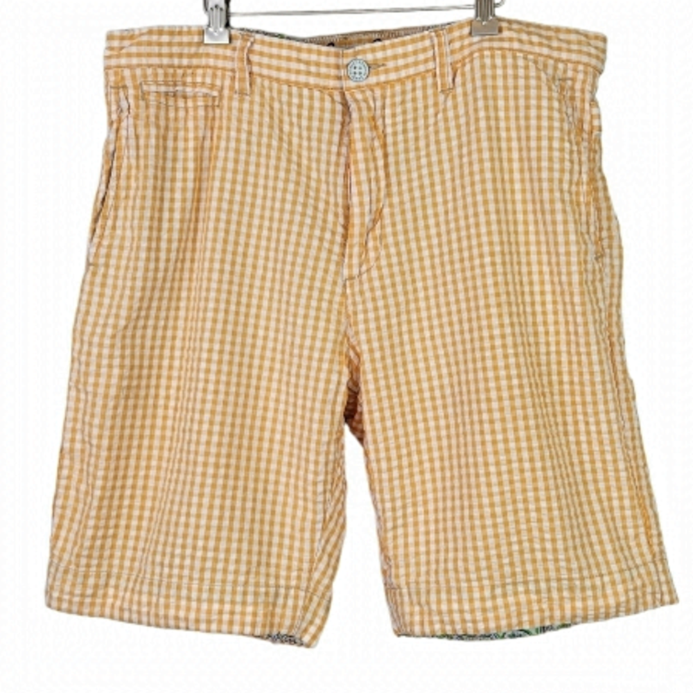 ROBERT Graham Bermuda Casual Walking Shorts Gingham Orange Cotton 34